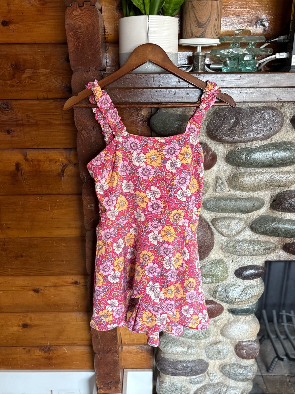 Floral Sundress Romper with Shorts Smocked Back Ruffle Strap Cottagecore Boho M
